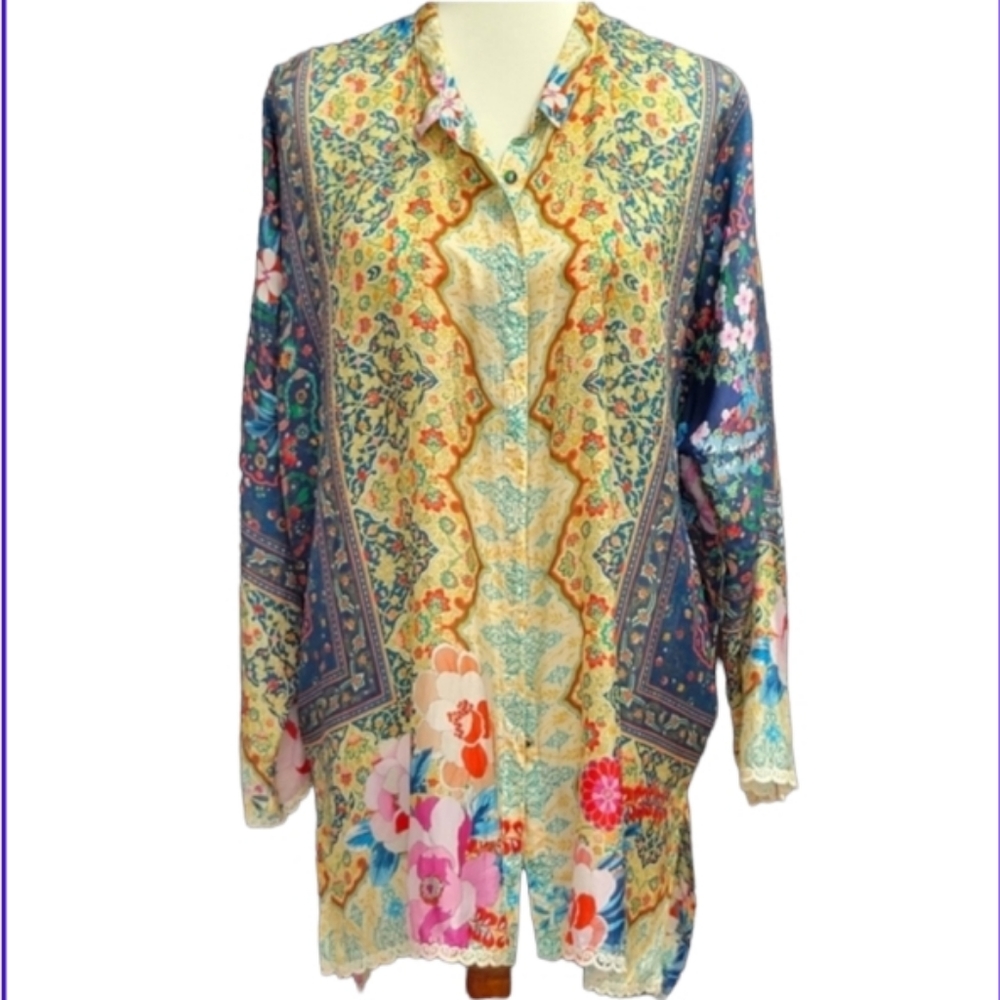 Johnny Was Silk Shirt, Size L